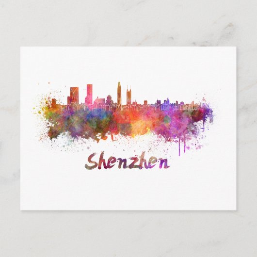 Skyline von Shenzhen in Aquarellfarben Postkarte (Vorderseite)