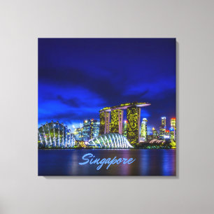 Skyline von Singapur bei Nacht Leinwanddruck