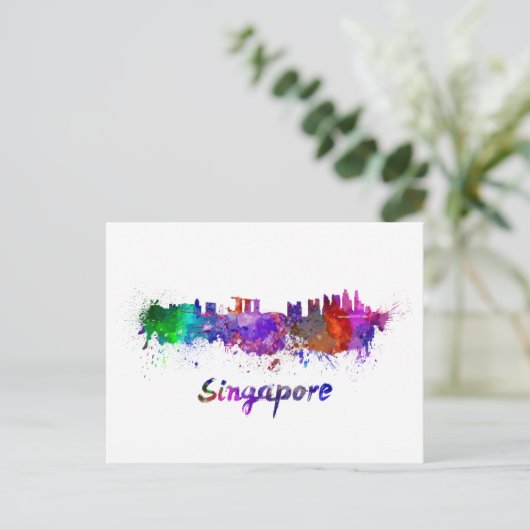 Skyline von Singapur in Aquarellfarbe Postkarte (Stehend Vorderseite)