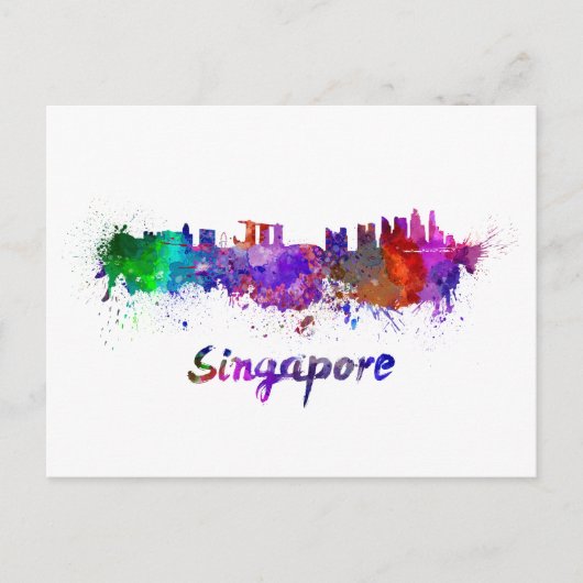 Skyline von Singapur in Aquarellfarbe Postkarte (Vorderseite)