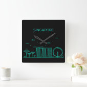 Skyline von Singapur Quadratische Wanduhr (Zuhause)