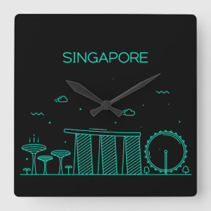 Skyline von Singapur Quadratische Wanduhr