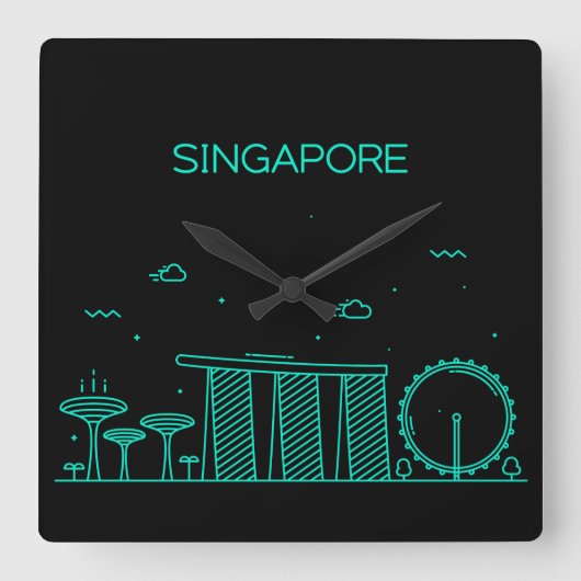 Skyline von Singapur Quadratische Wanduhr (Vorderseite)