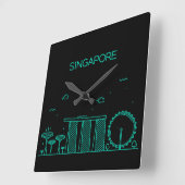 Skyline von Singapur Quadratische Wanduhr (Winkel)