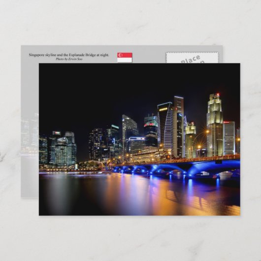 Skyline von Singapur und die Esplanade Bridge Postkarte (Vorne/Hinten)