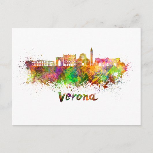 Skyline von Verona in Aquarellfarben Postkarte (Vorderseite)