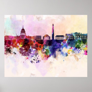 Skyline von Washington DC mit Aquarellfarben Poster