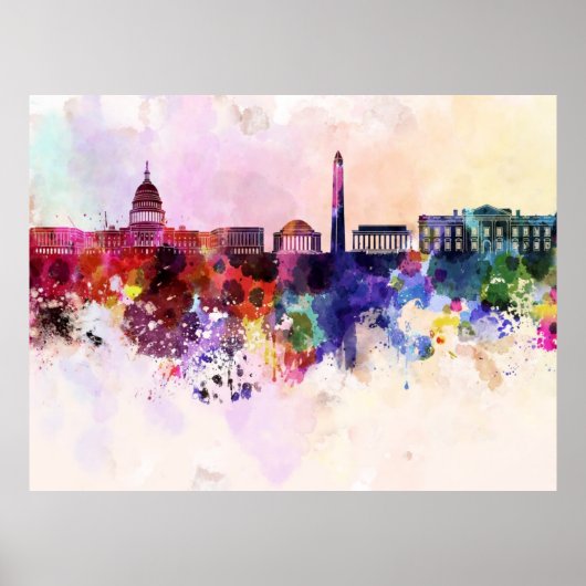 Skyline von Washington DC mit Aquarellfarben Poster (Vorne)