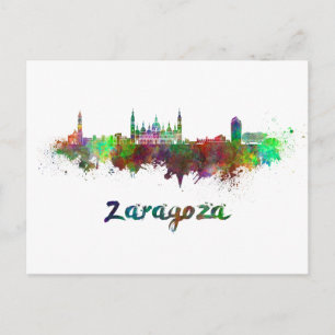 Skyline von Zaragoza in Aquarellfarbe Postkarte