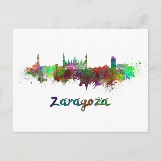 Skyline von Zaragoza in Aquarellfarbe Postkarte (Vorderseite)