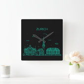 Skyline Zürich Quadratische Wanduhr (Zuhause)