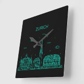 Skyline Zürich Quadratische Wanduhr (Winkel)