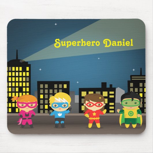 Skylineniedlicher Superhero für Kinder Mousepad (Vorne)
