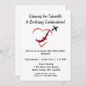 Skys schönster Pilot, Herzflugzeug, Geburtstag, ei Einladung (Vorne/Hinten)