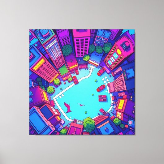 Skyview City - Neon Pop Städtische Landschaft Leinwanddruck (Vorderseite)