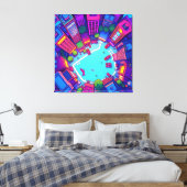 Skyview City - Neon Pop Städtische Landschaft Leinwanddruck (Insitu (Schlafzimmer))