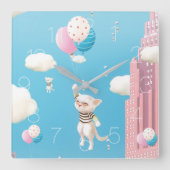 Skyward Bound Kittens Quadratische Wanduhr (Vorderseite)