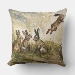 Skyward Fluff Meadow Hare Whimsical Rabbit Family  Kissen