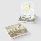 Skyward Fluff Meadow Hare Whimsical Rabbit Family Steinuntersetzer (Seitenansicht)