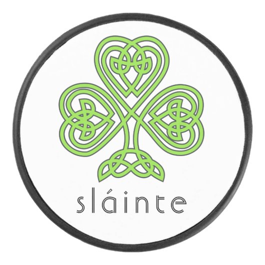 Slainte Celtic Kleeblatt Green St. Patrick's Day Eishockey Puck (Vorderseite)