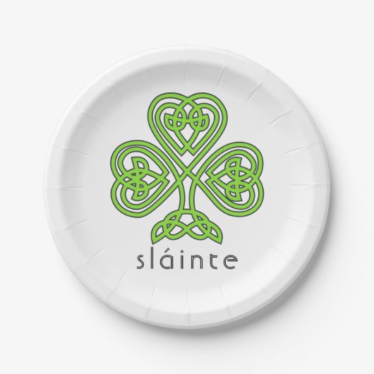 Slainte Celtic Kleeblatt Green St. Patrick's Day Pappteller (Vorderseite)