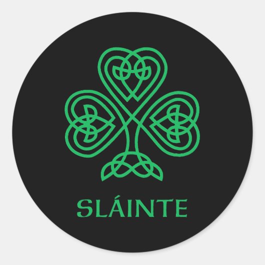 Slainte Celtic Knot Irish Kleeblatt Green Kleeblat Runder Aufkleber (Vorderseite)