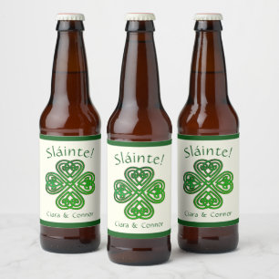 Sláinte Green Celtic Irish Kleeblatt Name Bierflaschenetikett