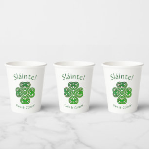 Sláinte Green Celtic Irish Kleeblatt Name Pappbecher