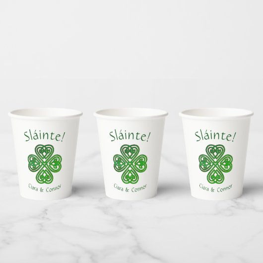 Sláinte Green Celtic Irish Kleeblatt Name Pappbecher (Multi)
