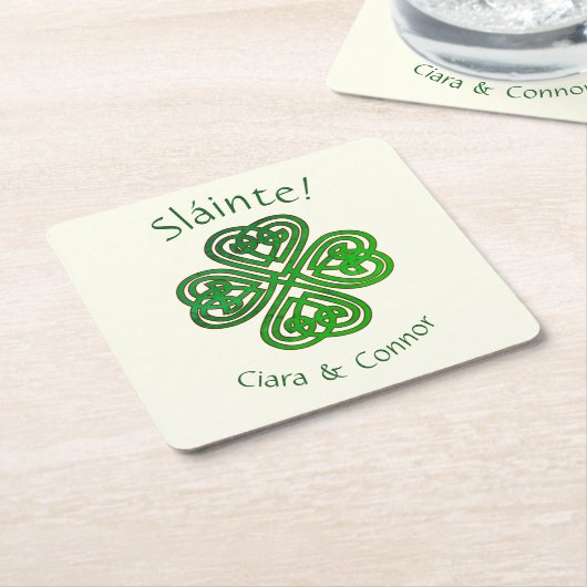 Sláinte Green Celtic Irish Kleeblatt Name Rechteckiger Pappuntersetzer (angewinkelt)