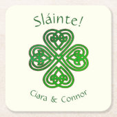 Sláinte Green Celtic Irish Kleeblatt Name Rechteckiger Pappuntersetzer (Vorderseite)