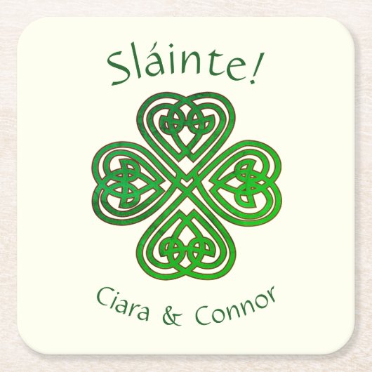 Sláinte Green Celtic Irish Kleeblatt Name Rechteckiger Pappuntersetzer (Vorderseite)