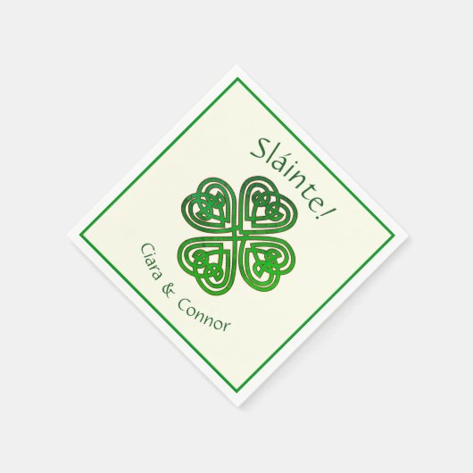 Sláinte Green Celtic Irish Kleeblatt Name Serviette (Ecke)