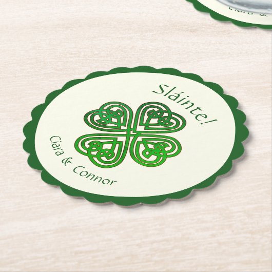 Sláinte Green Celtic Irish Kleeblatt Name Untersetzer (angewinkelt)