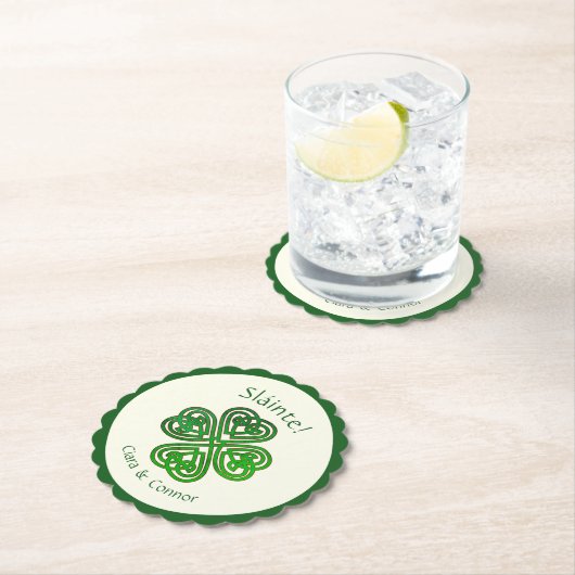 Sláinte Green Celtic Irish Kleeblatt Name Untersetzer (Vor Ort)