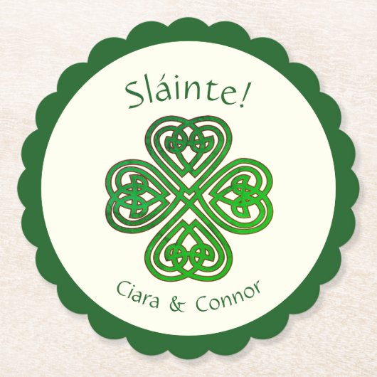 Sláinte Green Celtic Irish Kleeblatt Name Untersetzer (Vorderseite)