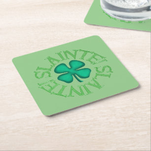 Slainte, grünes Papier trinken Coaster Rechteckiger Pappuntersetzer