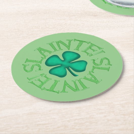 Slainte, grünes, rundes Papier trinken Bierdeckel Runder Pappuntersetzer (Angewinkelt)