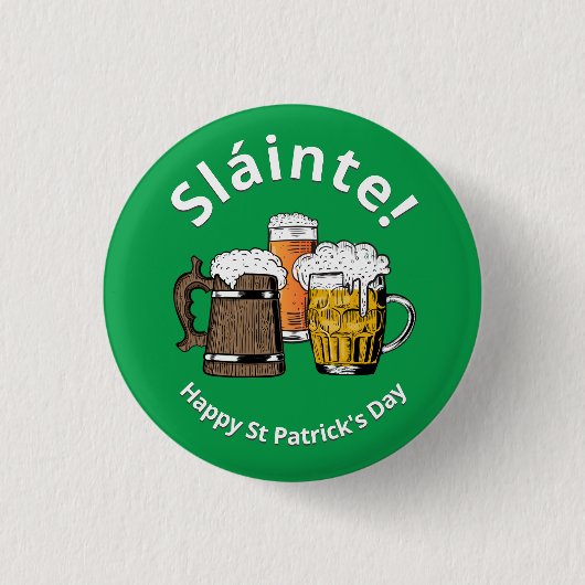 Sláinte! HAPPY ST PATRICK'S DAY Cartoon Biere Button (Vorderseite)