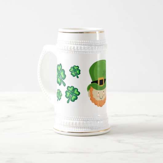 Sláinte! Irische Kobold und Kleeblätter Bierglas (Vorderseite Links)