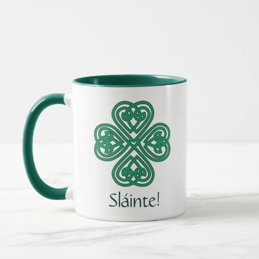 Sláinte Irish Kleeblatt Green Celtic Cross Klee Tasse (Links)