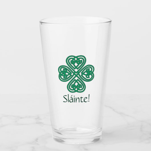 Sláinte Irish Kleeblatt Green Celtic Lucky Clover Glas (Vorderseite)