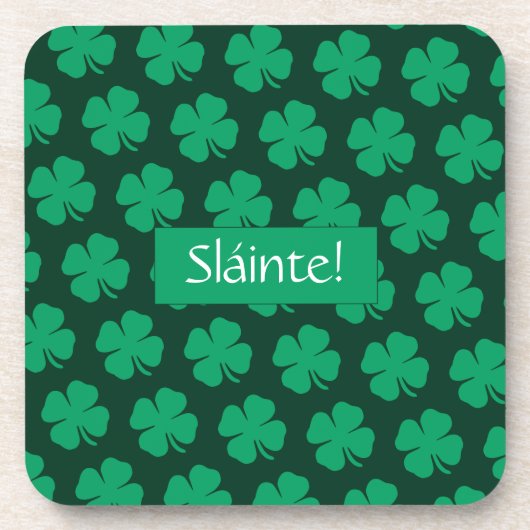 Sláinte Irish Kleeblatt Green Lucky Clover Getränkeuntersetzer (Vorderseite)