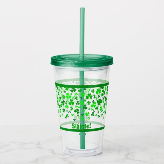 Sláinte Lucky Irish Shamrocks Design Personalized Acryltrinkbecher (Vorderseite)