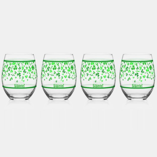 Sláinte Lucky Irish Shamrocks Design Personalized Weinglas Ohne Stiel (Vorderseite)