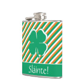 Sláinte Modern Green Orange Stripes Irish Kleeblat Flachmann (Links)