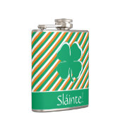 Sláinte Modern Green Orange Stripes Irish Kleeblat Flachmann (Rechts)