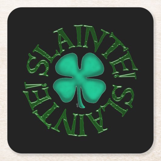 Slainte, schwarzes Papier trinkt Bierdeckel Rechteckiger Pappuntersetzer (Vorderseite)