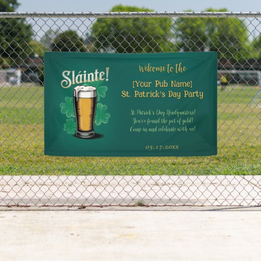 Slàinte! St. Patrick's Day Pint of Beer on Green Banner (Insitu)