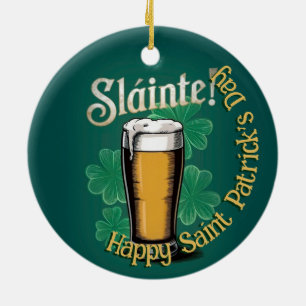 Slàinte! St. Patrick's Day Pint of Beer on Green Keramik Ornament